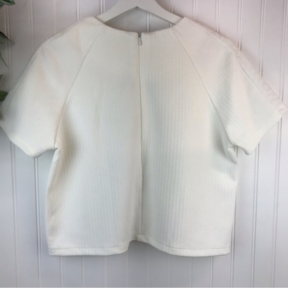 TOBI Boxy Top, Large, Cream Quilted Knit Detail, Embroidered, Short Sleeve - Picture 6 of 14
